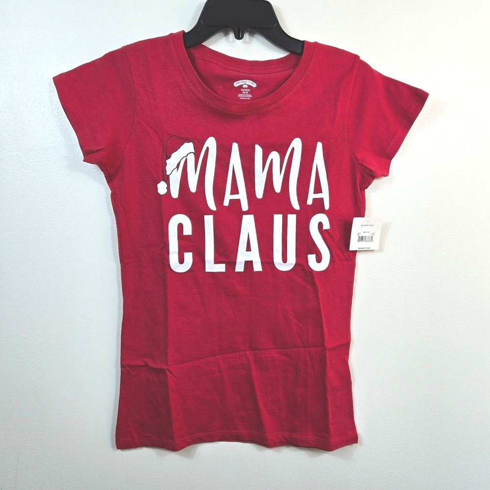 Holiday Time Womens Red "Mama Claus" Christmas Graphic T-Shirt XS NWT Festive